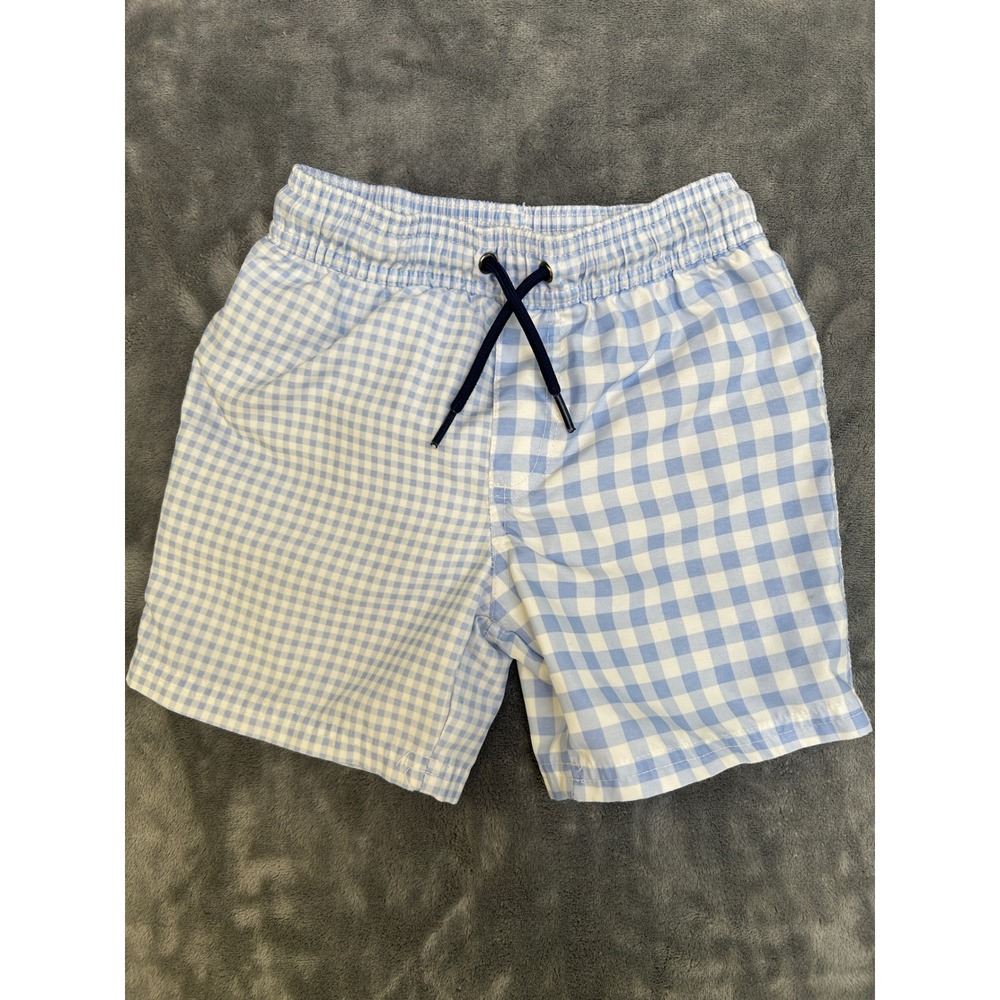 Carters Just One You Boys Blue White Gingham Swim Trunks Shorts 4T Mixed Check